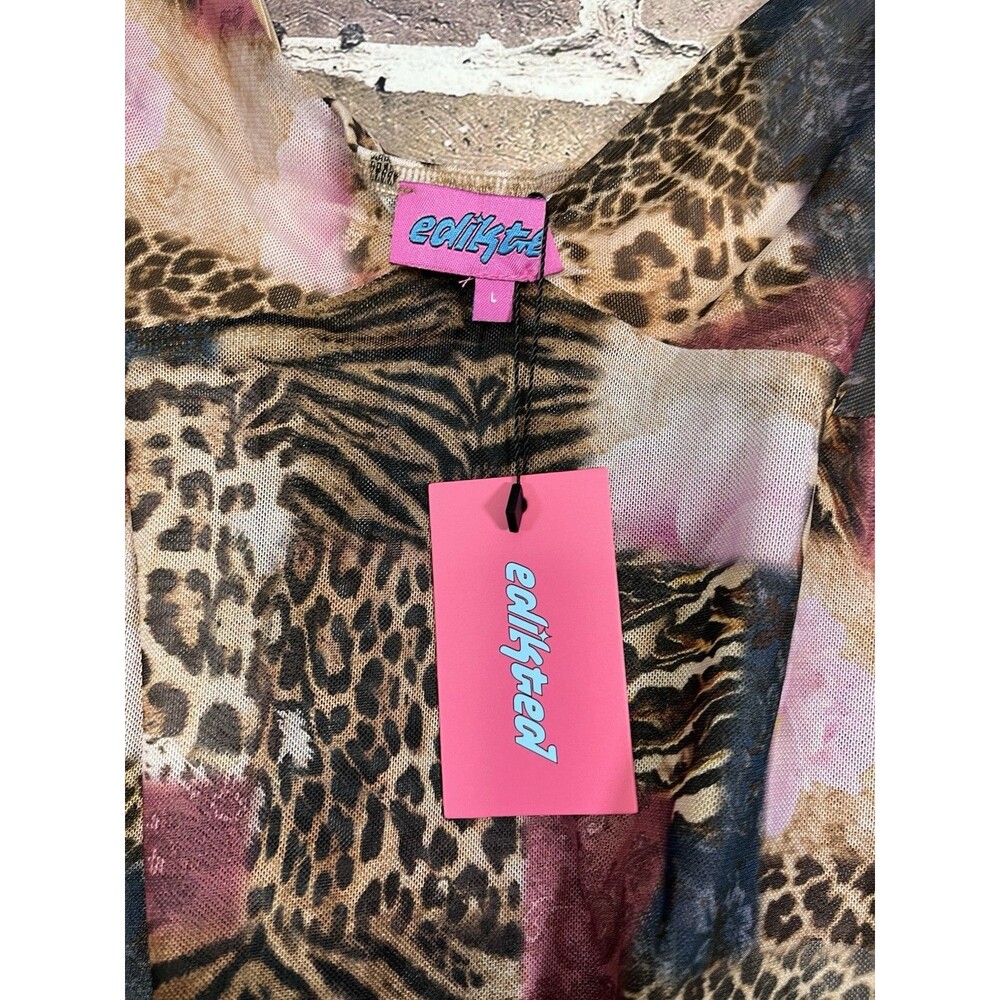 Edikted Animal Print Mesh Tank Top NWT Women L Y2K 90s Style Patchwork Crop Cami - Picture 5 of 5